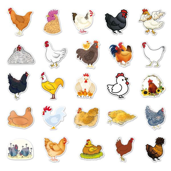 Hen-Tarrat | 50 kpl | Vedenkestävät vinyyli-eläintarrat kannettavalle tietokoneelle, puhelimelle, matkalaukulle, termospullolle, vesipullolle, pyörälle, autolle, tabletille, muistikirjalle, söpöt sarjakuva-tarrat