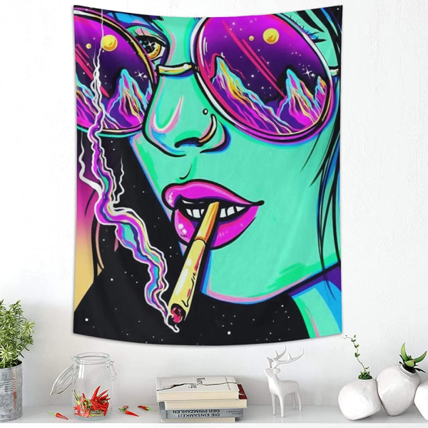 Hippie väggbonad Trippy Cool Girl Art Mystisk väggbonad Tonårsflicka och pojke väggbonader för sovrum sovsal hem 150*200cm）-q4651