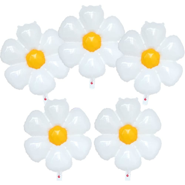 Daisy-ilmapallot 5 kpl 30 tuuman valkoiset ja keltaiset Daisy-suuret kukkailmapallot Daisy-teemalliseen tyttöjen syntymäpäiväjuhlaan, groovy-juhliin, häihin ja koristeluun
