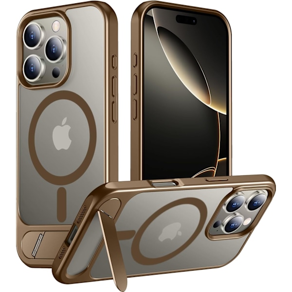 Magneettinen iPhone 16 Pro Max -kotelo, [Sisäänrakennettu näkymätön jalusta][Yhteensopiva MagSafe-tekniikan kanssa] [Sotilastason iskunkestävä] Ohut läpikuultava Desert Brown for iPhone 16 Pro 6.3"
