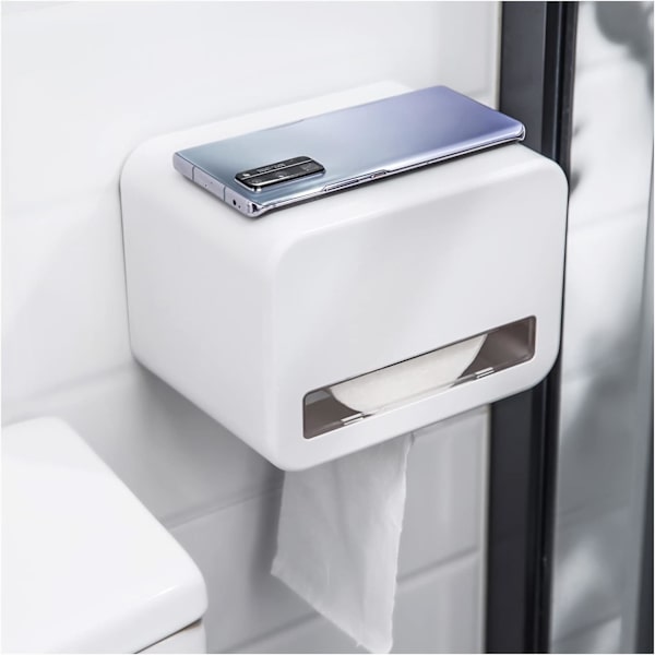 WC-paperirullan pidike seinälle kiinnitettävä kasvopaperiannostelija vedenpitävä/pölytiivis/kissankestävä itseliimautuva rullapaperitelineet - Ei porausta