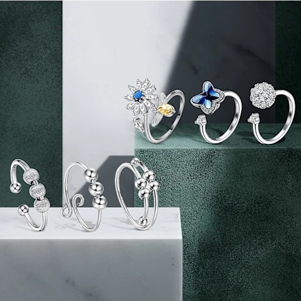 6 stk Fidget Angst Ringe Justerbare Ringe Sæt Justerbare Ringe Fidget Ringe Steam Sleeves