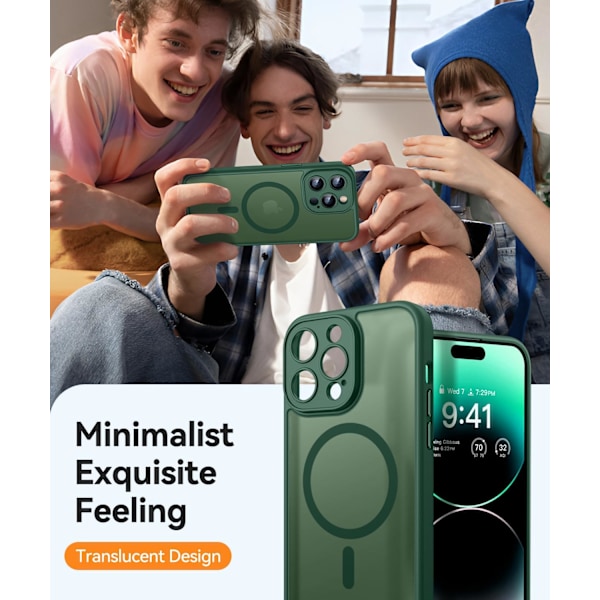 Magnetisk etui til iPhone 16 Pro Max med fuld kamerabeskyttelse [Kompatibel med Magsafe] [Gennemskinnelig mat] Beskyttende telefonetui, mat sort Deep Green iPhone 14 Pro Max