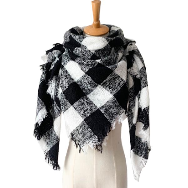 Modevinter Varm Stor Rutig Pläd Sjal Halsduk SJ-36#black and white 135x135x200cm