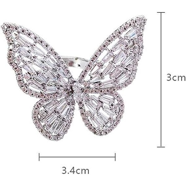 Kubisk Zirkonia Fjärilsring Glittrande Kristall Rosett Knuckle Ring Bröllops Smycken för Kvinnor och Flickor (Silver)