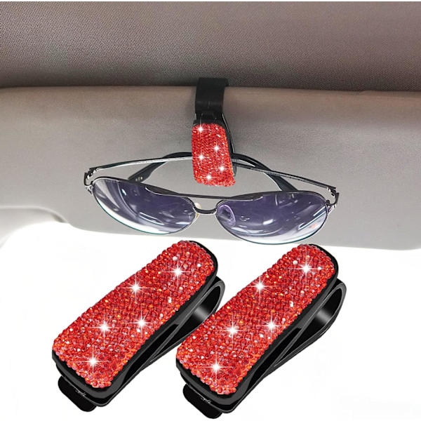2 kpl Lasinpidikkeitä Auton Aurinkosuojaan, Bling Crystal Rhinestones Silmälasien Kiinnike Ripustuspidike Lippu Kortinpidikkeellä Naisille Tytöille
