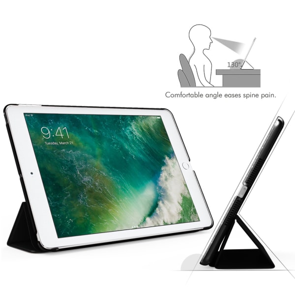 Fodral - Slim Lightweight Smart Case Stand Cover med genomskinlig frostad baksida med automatisk väckning/sömn-svart