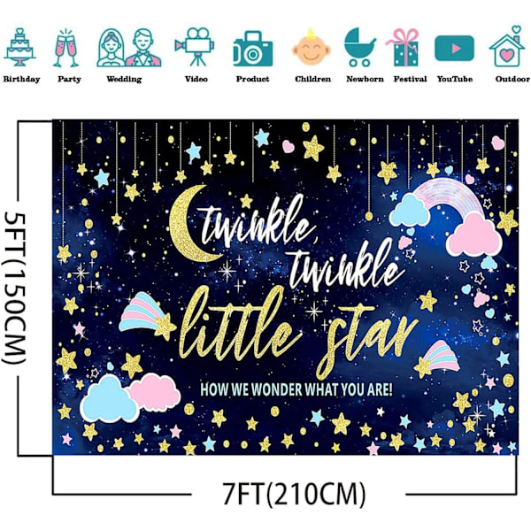 Kön avslöja festbakgrund Fotografi Bakgrund Rosa Blå Moln Banner Glitter Liten Stjärna Födelsedag Baby Shower Bakgrund 7x5ft