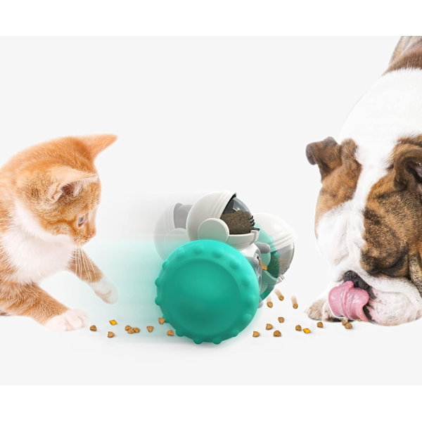 Robotformad hundgodisdispenser, hundmatdispenser för små torra godis, hundgodisleksak, hundmatare med långsam utfodring, robotformade hundleksaker - turkos
