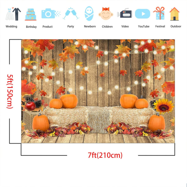 Höstpumpor Fotografi Bakgrund Thanksgiving Fallande Lönnlöv Höbalar Pumpor Bakgrund Rustik Ladugård Skörd Baby Shower Banner(7x5ft)