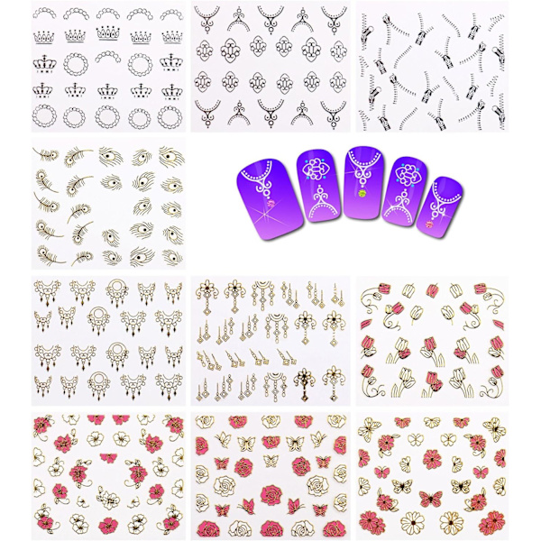 Neglekunst DIY Dekorative Stickers - 30 Guld + 30 Sort og Hvide FarverSkønhed og Sundhed