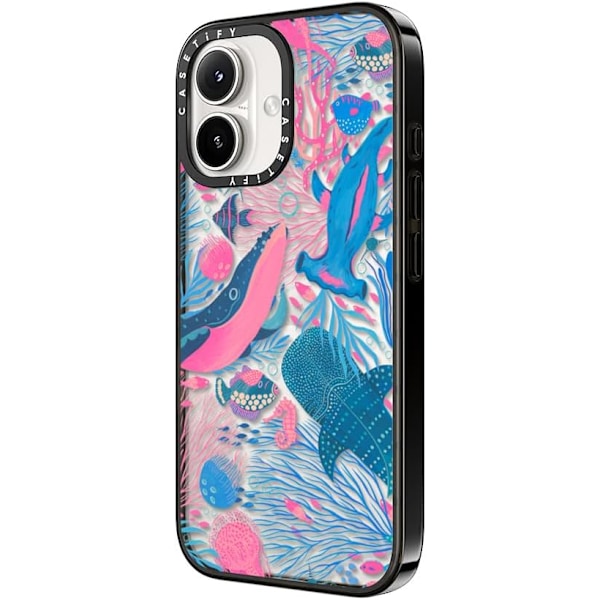 Kompakt iPhone 16 Pro Max Deksel [Lettvekt / 1,2 m 2X Militær Grad Fallbeskyttelse/Slank] - Kirsebær - Klar Svart Under the Sea iPhone 16 Plus
