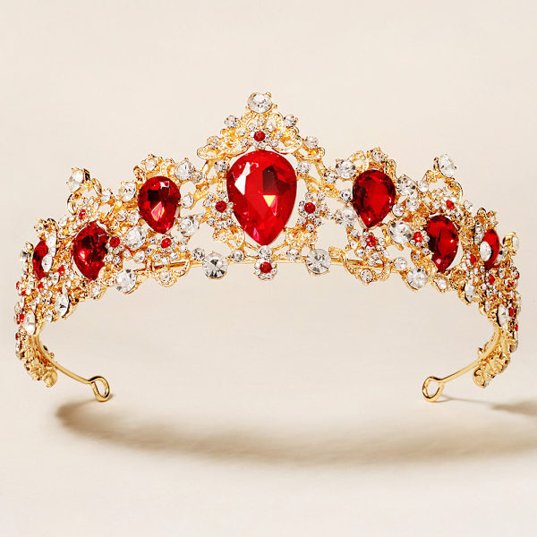 Occidental Wedding Jewelry Vintage Rhinestone Crown Princess Birthday Hair Ornament Palace Luxury Red Crystal Bridal Crown（YC-04）