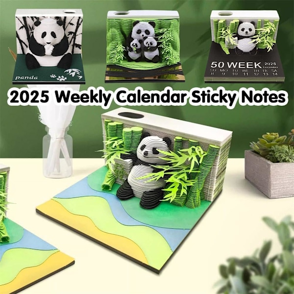 3D Anteckningsblock 2025 Klockkalender, Kreativ Skrivbords kalender DIY Anteckningsblock, Panda 3D Kalender Rivpapper Snidning Anteckningsblock