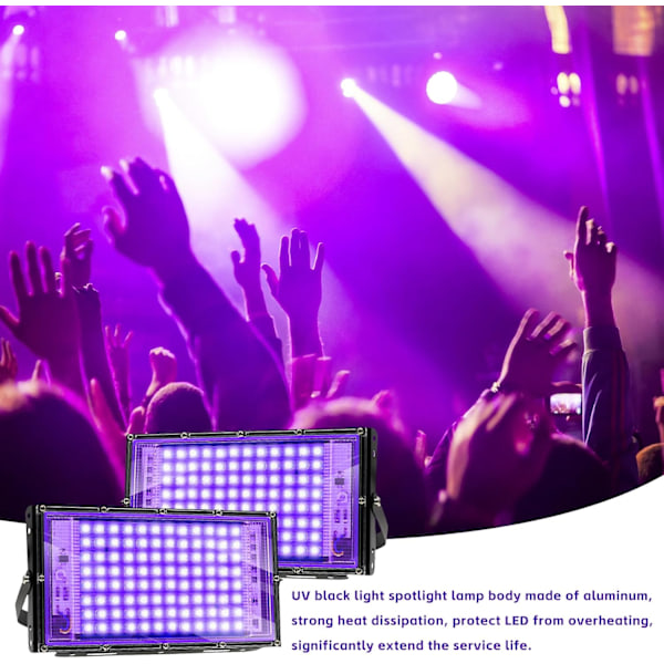 LED Sort Lys Floodlight, 100W UV Sort Lys Lampe med Stik, 96 Sort Lys LED'er med Afbryder, IP65 Vandafvisende UV Floodlight Forlygte [Energiklasse A] 50W