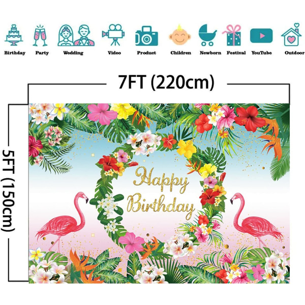 Tropisk Flamingo Fødselsdag Baggrunde Fødselsdag Banner Hav Palme Blomster Baby Shower Dekorationer Banner Sommer Tropisk Hawaiiansk Baggrund 7x5ft