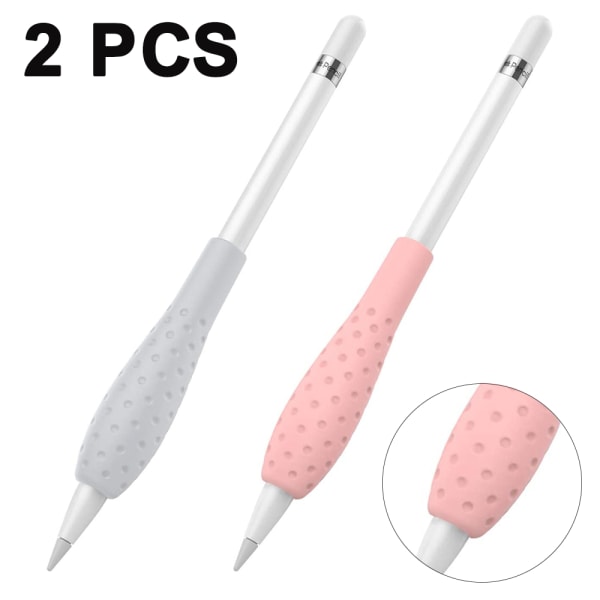 2 st Silikonfodral kompatibla med Apple Pencil - Kort Grå+Rosa