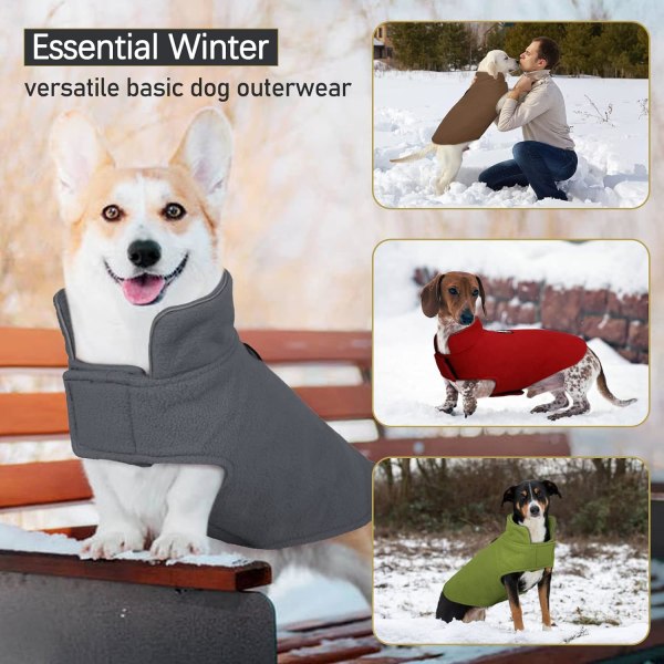 Vindtät vintervarm fleece liten hundkappa reversibel jacka reflekterande mjuk husdjursväst, kallt väder hundtröja kläder koppel överrock, grå, L