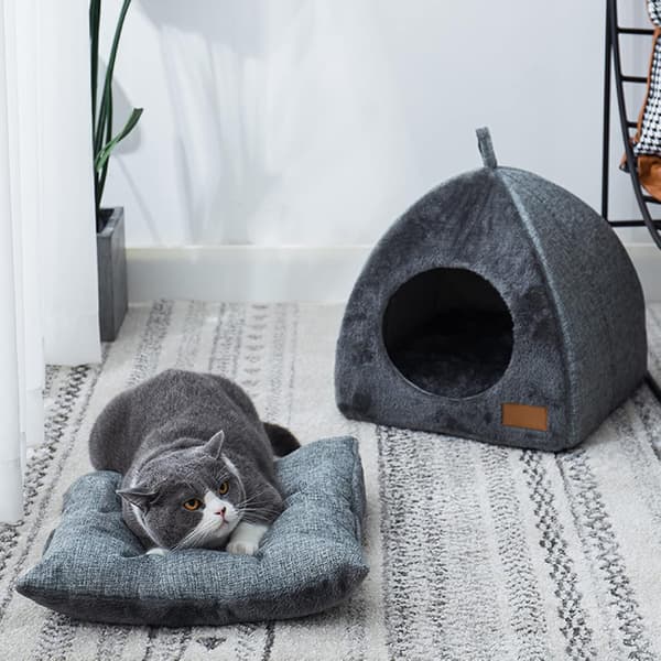 Komfortabel indendørs kattekurv til katte og små hunde, grå, størrelse S, 28*28*30cm