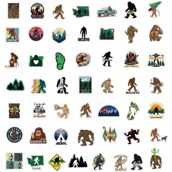 50 stk Bigfoot Klistermærker | Sasquatch Vandtætte Vinyl Klistermærker til Vandflasker, Laptop, Køleskab, Kuffert, Computer, Mobiltelefon, Skateboard Dekaler