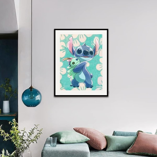 5D Stitch Diamond Painting Kits，Stitch Diamond Art för vuxna nybörjare, Cartoon Diamond Painting för hemväggdekoration 12 x 16 tum-ZC122