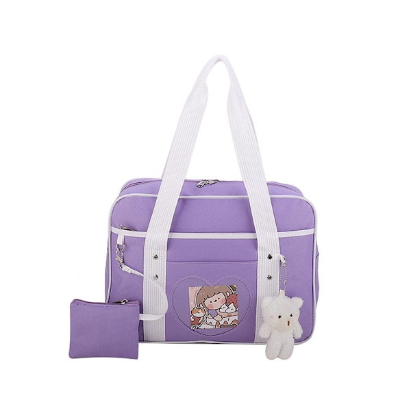 Kawaii Ita Taske Japansk Skoletaske Sød Tote Taske Stor Skuldertaske Anime Hjertepung (Tilfældig badge) Purple