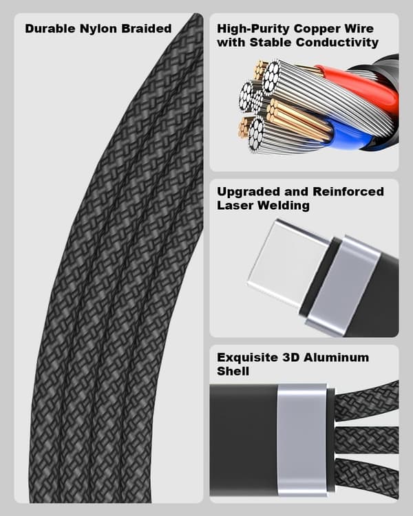 2025 Nyeste Modell 3-i-2 Multiladekabel for Apple Watch-lader og iPhone-ladekabel, 2M Multi USB-kabel med Apple Watch/iPhone-ladekabel