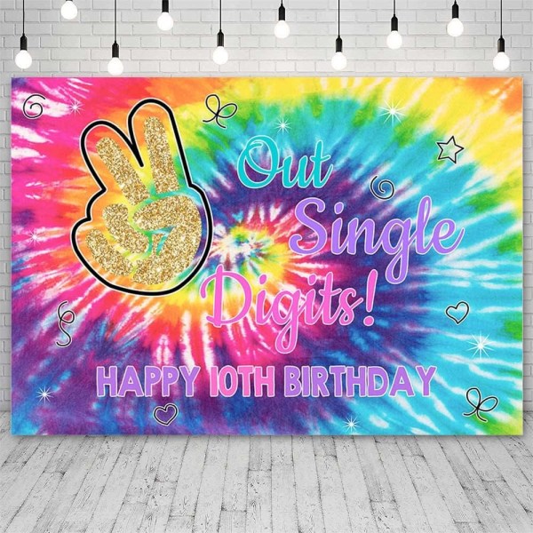 7x5ft Happy 10th Birthday Baggrund Regnbue Tie Dye Fotografi Baggrund Ud Enkelt Ciffer Jeg Er 10 Dekorationer Fødselsdagspige Fest Banner Rekvisitter