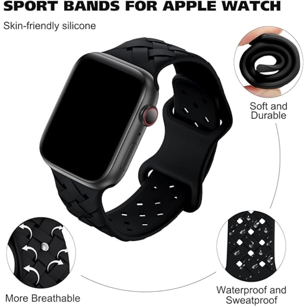 Silikonflätade vävband Kompatibel med Apple Watch 38mm 40mm 41mm , Ersättningssilikon Sport Andningsrem för kvinnor Män-#Svart