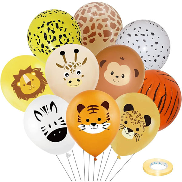 Jungle Safari Dyreprint Balloner, 12\" Leopard Tiger Giraf Zebra Løve Abe Latex Print Balloner, Zoo Tema Balloner Fest Dekorationer Forbrugsvarer