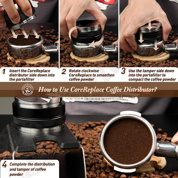 53mm Kaffefordeler og Tamper, Dobbeltkop Kaffe Nivellering Passer til 54mm, Professionel Justerbar Dybde Espresso Hånd