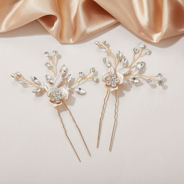 2Pcs Wedding Hair Pins Bridal Rhinestone Wedding Hair Accessories Hair Pieces for Brides Bridesmaid,Rose Gold