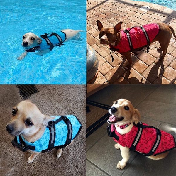 Hunde redningsvest, reflekterende redningsvest med redningshåndtag, justerbar flydevest, høj opdrift redningsvest til hunde - Blå - L