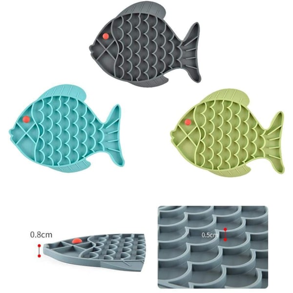 Langsomt foder til kæledyr, slikkemåtte til hunde, sjovt alternativ til langsomt foder til hunde, snuffle-måtte og hundeskåle, fiskeformet langsomt foder til hunde - blå