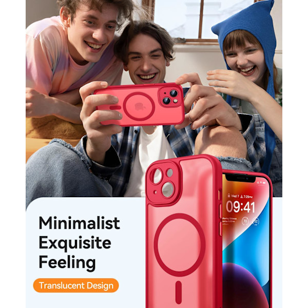 Magnetisk etui til iPhone 16 Pro Max med fuld kamerabeskyttelse [Kompatibel med Magsafe] [Gennemskinnelig mat] Beskyttende telefonetui, mat sort Red iPhone 14