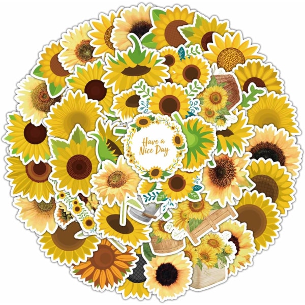 50 st solrosklistermärken, vinyl naturliga blomsterklistermärken unika dekorationer för vattenflaskor, bärbara datorer, telefoner, scrapbooking, journaling, muggklistermärken-gåva