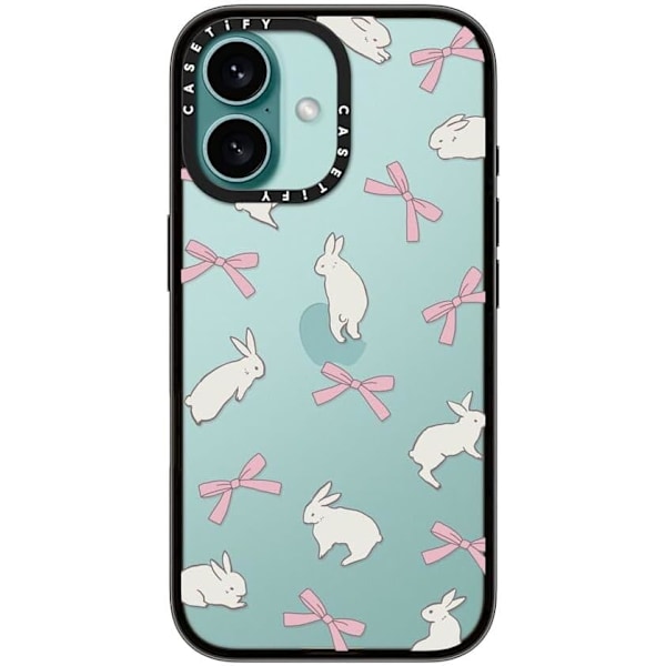 Kompakt iPhone 16 Pro Max Deksel [Lettvekt / 1,2 m 2X Militær Grad Fallbeskyttelse/Slank] - Kirsebær - Klar Svart Rabbit Ribbon iPhone 16