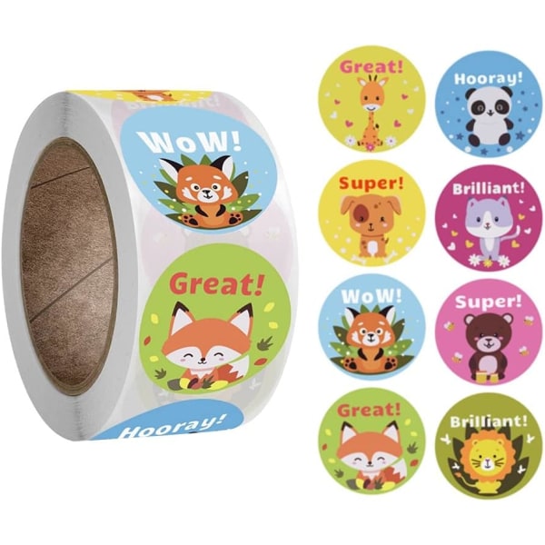 Cartoon Animal Reward Stickers for Kids Students,1Inch Teacher Encouragement Motivational Lable Sticker for Teacher Classroom Supplies,500pcs/Roll