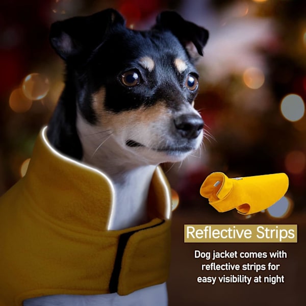 Vindtät vintervarm fleece liten hundkappa reversibel jacka reflekterande mjuk husdjursväst, kallt väder hundtröja kläder koppel överrock, gul, L