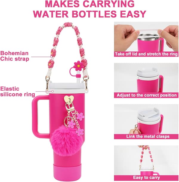 Stanley Cup Accessory Set Including Water Bottle Handle, Silicone Stanley Cup Boot, Silicone Straw Cover for Stanley Charms