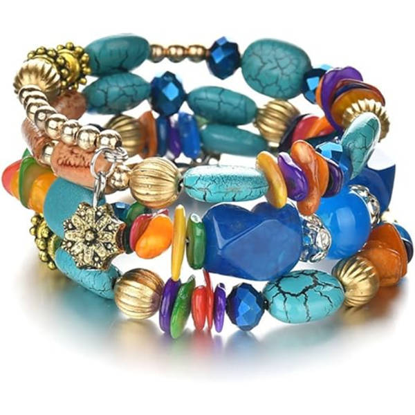 Boho flerskiktade oregelbundna agatpärlor charm armband för kvinnor vintage jade sten mansarmband yoga armband etniska smycken