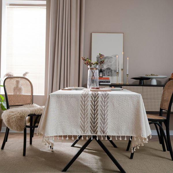 Rektangulär Vattentät Bordsduk Bordsduk Bomull Linne 140x180 cm Tofs Bordsduk Elegant Rektangel Bordsduk för Köksbordsdekoration