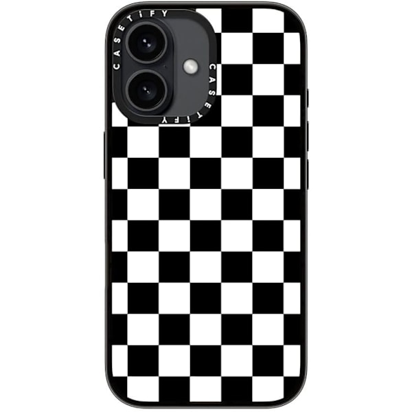 Kompakt iPhone 16 Pro Max Deksel [Lettvekt / 1,2 m 2X Militær Grad Fallbeskyttelse/Slank] - Kirsebær - Klar Svart Black White Check Checkerboard iPhone 16