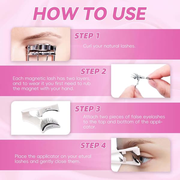 Magnetic Eyelashes, Fluffy Glue-Free False Eyelashes with Applicator, Quick Application and Removal for Beginners and Professionals 2 Pairs