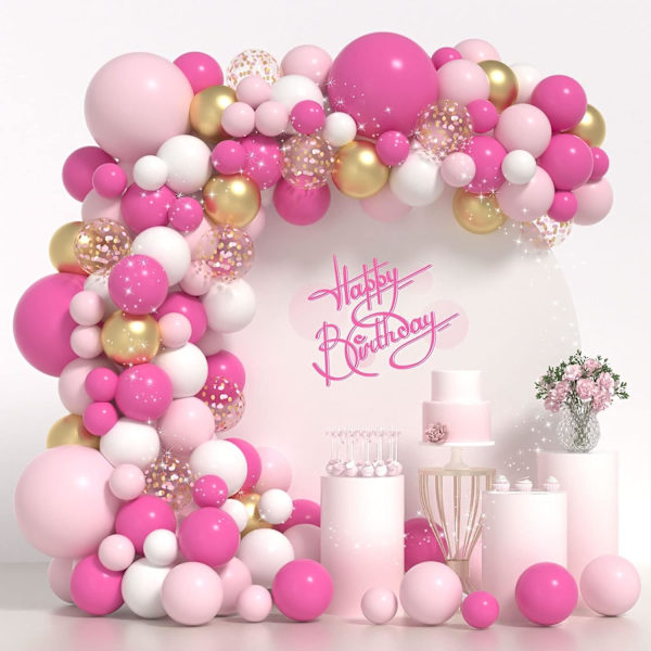 Rosa ballongbågsgirlang kit rosa och vita ballonger 5+12+18 i guld varmrosa romantiska ballonger för festdekorationer