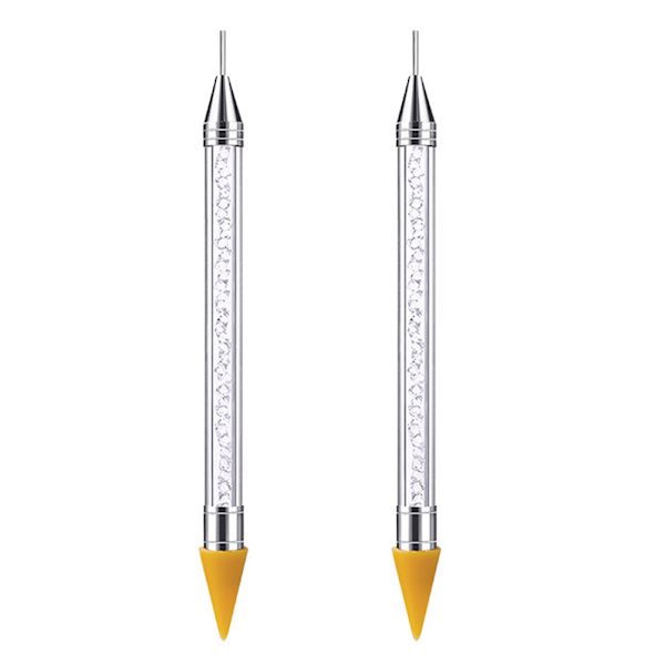 2 st Nail Art Akryl Spot Drill Pen - Vit smink
