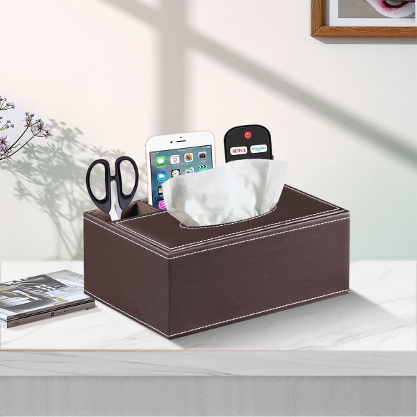 Vævæskeskrin Cover Holder, PU Læder Multifunktionel Natbord Organizer, Rektangulær Ark Dispenser, Hjemmekontor Forbrugsvarer Skrivebord Opbevaring Caddy