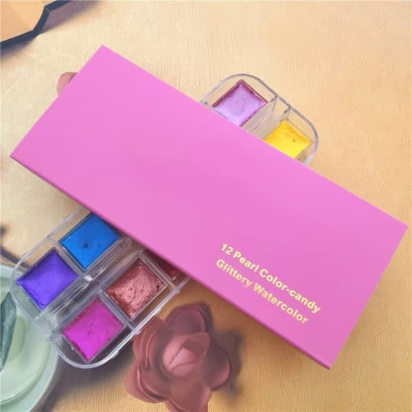 12 farver akvarel metallisk glitter til kunstnere papirvarer graffiti værktøjer Macaron