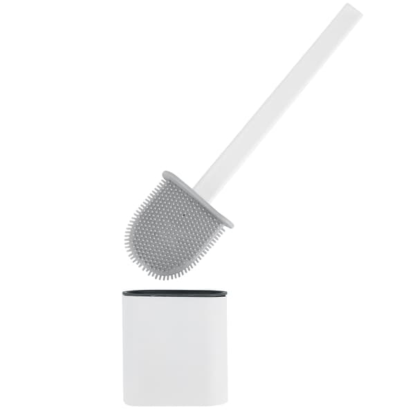 Wall-Mounted Deep Cleaning Toilet Brush with Long Handle and Quick-Drying Holder Set White