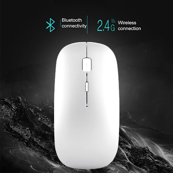 Dual Mode 2.4G Trådløs Mus, Stille Mini Optisk Trådløs Mus, Ultra Tynn 1600 DPI-Hvit